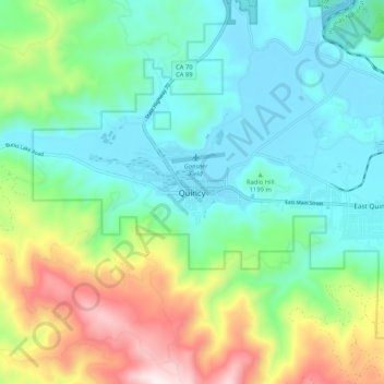 Mapa topográfico Quincy, altitud, relieve