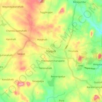 Mapa topográfico Magadi, altitud, relieve