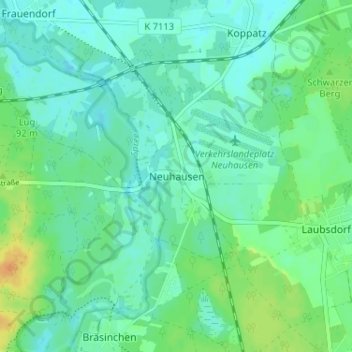 Mapa topográfico Neuhausen, altitud, relieve