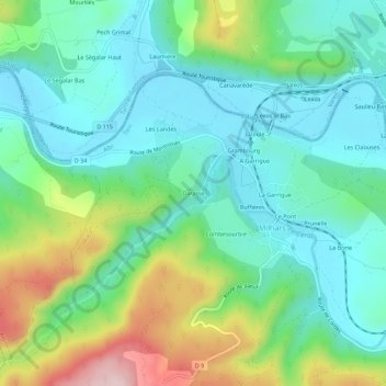 Mapa topográfico Darasse, altitud, relieve