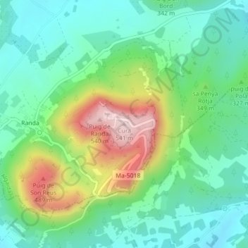 Mapa topográfico Cura, altitud, relieve