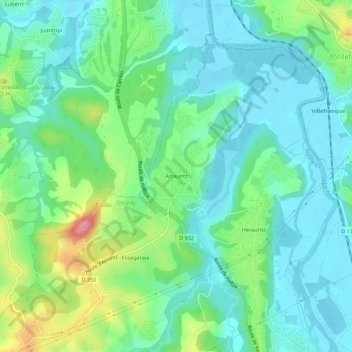 Mapa topográfico Arrauntz, altitud, relieve