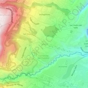 Mapa topográfico Tanda, altitud, relieve
