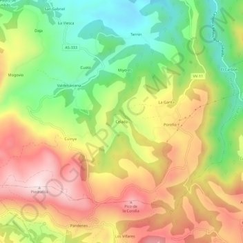 Mapa topográfico Celada, altitud, relieve
