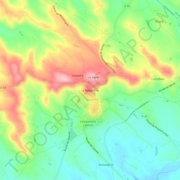 Mapa topográfico La Rouquette, altitud, relieve