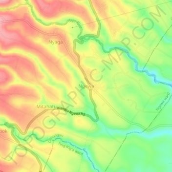 Mapa topográfico Ngewa, altitud, relieve