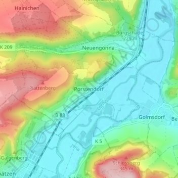 Mapa topográfico Porstendorf, altitud, relieve