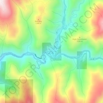 Mapa topográfico Downieville, altitud, relieve