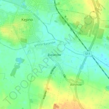 Mapa topográfico Baranów, altitud, relieve