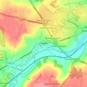 Mapa topográfico Tinwell, altitud, relieve