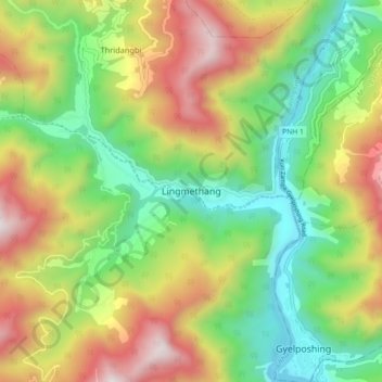 Mapa topográfico Lingmethang, altitud, relieve