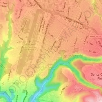 Mapa topográfico Zona 14, altitud, relieve