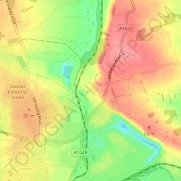 Mapa topográfico Dragonby, altitud, relieve