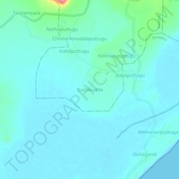 Mapa topográfico Rushikudda, altitud, relieve