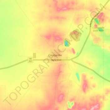 Mapa topográfico Coolgardie, altitud, relieve