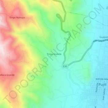 Mapa topográfico Tingo Grande, altitud, relieve
