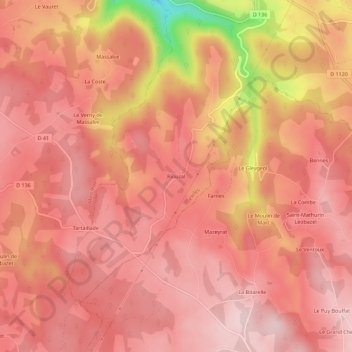 Mapa topográfico Riouzal, altitud, relieve
