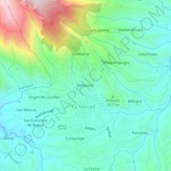 Mapa topográfico Bellavista, altitud, relieve