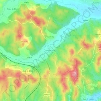 Mapa topográfico Lameirinha, altitud, relieve