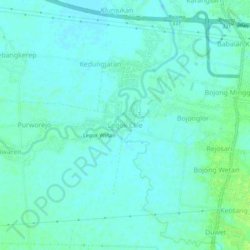 Mapa topográfico Legok Clile, altitud, relieve