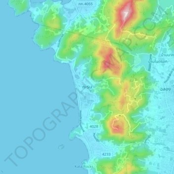 Mapa topográfico Karon, altitud, relieve