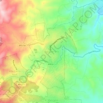 Mapa topográfico Agua de Oro, altitud, relieve