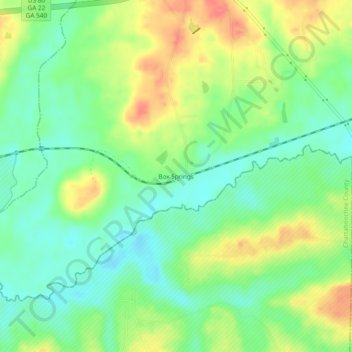 Mapa topográfico Box Springs, altitud, relieve
