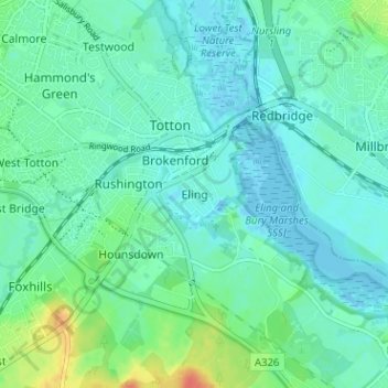 Mapa topográfico Eling, altitud, relieve