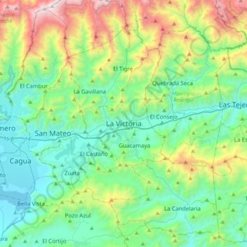 Mapa topográfico La Victoria, altitud, relieve