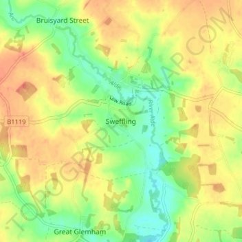 Mapa topográfico Sweffling, altitud, relieve