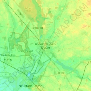 Mapa topográfico Wusterhausen/Dosse, altitud, relieve