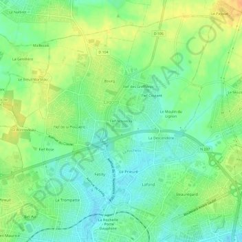 Mapa topográfico Fief Nouveau, altitud, relieve