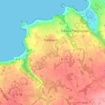 Mapa topográfico Kergrec'h, altitud, relieve