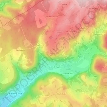 Mapa topográfico Les Roches, altitud, relieve