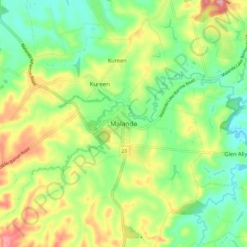 Mapa topográfico Malanda, altitud, relieve