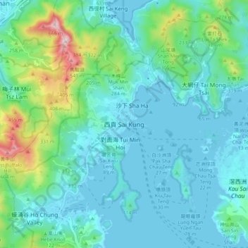 Mapa topográfico Sai Kung, altitud, relieve