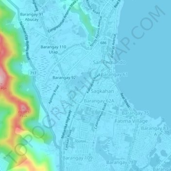 Mapa topográfico Barangay 59, altitud, relieve