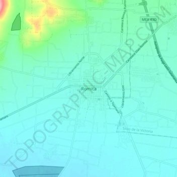 Mapa topográfico Romita, altitud, relieve