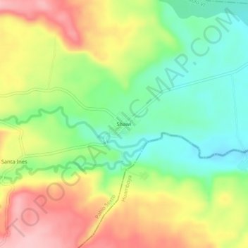 Mapa topográfico Shawi, altitud, relieve