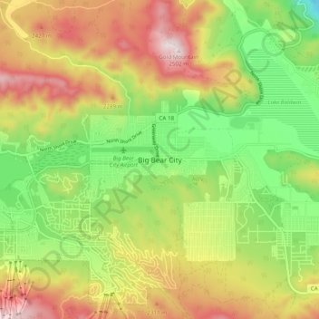 Mapa topográfico Big Bear City, altitud, relieve