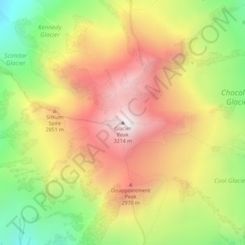 Mapa topográfico Glacier Peak, altitud, relieve