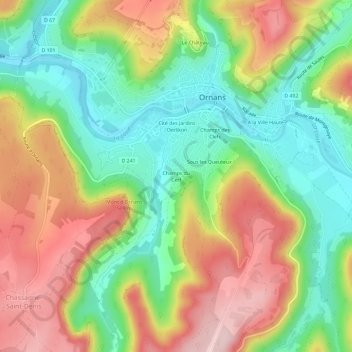 Mapa topográfico Champs du Cerf, altitud, relieve
