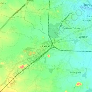 Mapa topográfico Kazipet, altitud, relieve