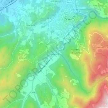Mapa topográfico Testaccio, altitud, relieve