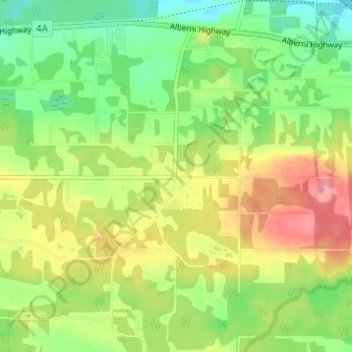 Mapa topográfico Errington, altitud, relieve