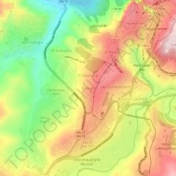 Mapa topográfico E'dkak, altitud, relieve