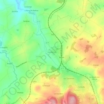 Mapa topográfico Les Gannes, altitud, relieve