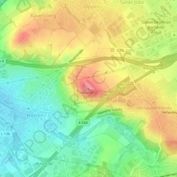 Mapa topográfico Haarberg, altitud, relieve