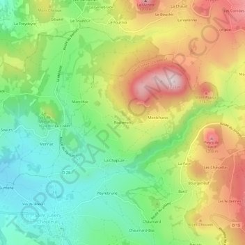 Mapa topográfico Rocherols, altitud, relieve