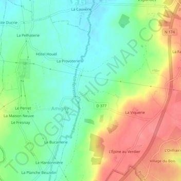 Mapa topográfico La Verdelette, altitud, relieve